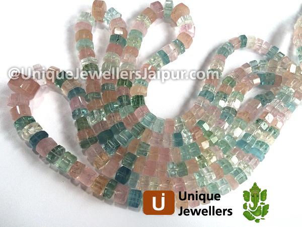 Multi Aquamarine Far Step Cut Roundelle Beads